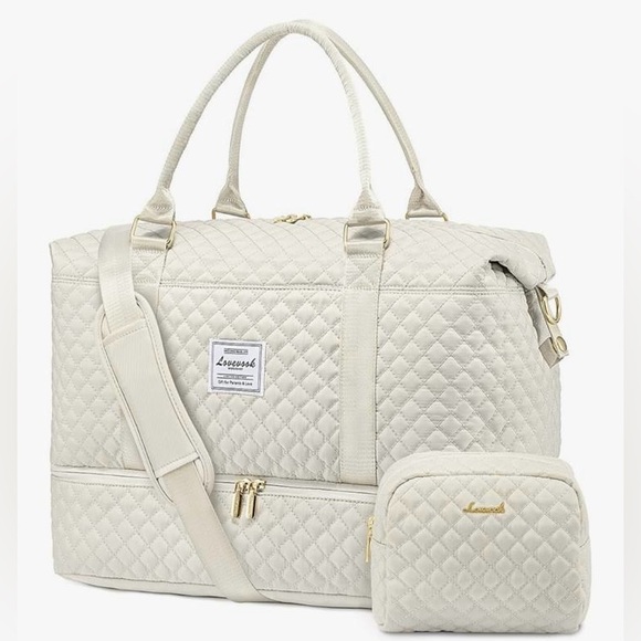 Lovevook Handbags - NWT LOVEVOOK Travel Duffle Bag, Weekender Bags Women w Shoe Compartment Cream